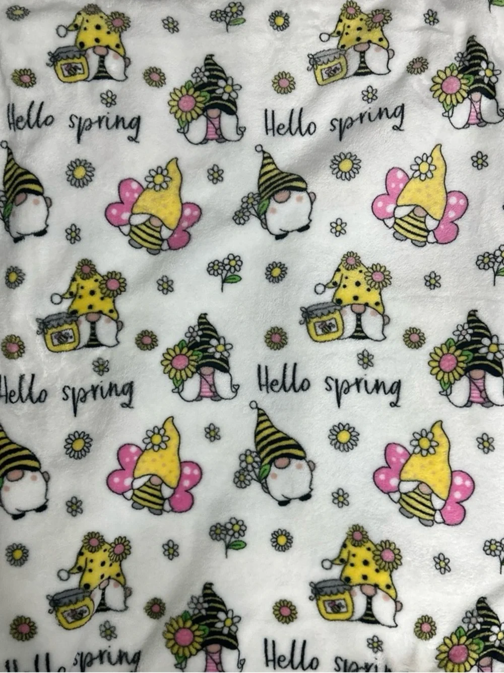 Hello Spring Plush Blanket - Yellow & Pink Gnome Design